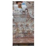Crystal decanters and 8 serving glasses with p