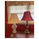 Brass and glass heavy table lamps. Excellent