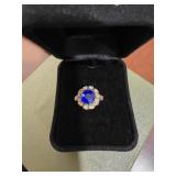 10k Gold with round cut Blue Sapphire 1 tenth oz