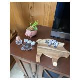 Collection of pig decor items paper weights and