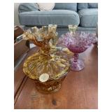 MCM glass candy dishes and candle stick holders