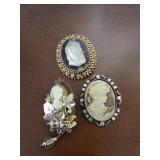 3 Cameo Brooches