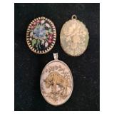 3 pendants one needlepoint
