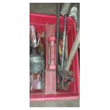 Tool tote with hammers pry bars, oiler and more