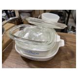 2 Corningware casserole dishes, 3 lids, bonus