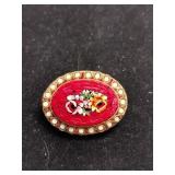 Italian micro Mosaic floral pin marked Italy