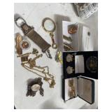 Watch chains, ring, charms, magnifier, and other