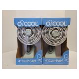 2 O2Cool 4in clip fans battery operated