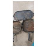 Cast iron Lodge skillet , unmarked skillet , and