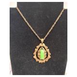 Goldstone greenstone necklace marked hollycraft