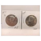2 1971 Kennedy half dollars