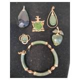 Gold tone Jade green pendant, bracelet