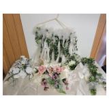 Vintage pew bouquets, ivy vines with ribbons,