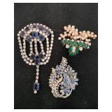 3 vintage rhinestone brooches