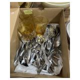 Clean flatware and 3 Amber lowball glasses