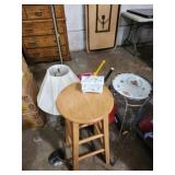 Wood stool, plant stand, floor lamp, chainsaw,