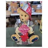 Firefighter bear bank 9in has plug