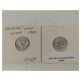 2 1964 Roosevelt silver dimes