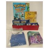 200 Pokemon cards, sleeves, book mostly energy