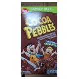 2 family size boxes of cocoa pebbles cereal