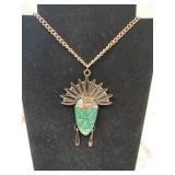 Jade carved necklace marked Mexico