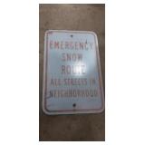 Emergency snow route sign 18in x 12in