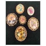 6 flower brooches