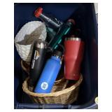 Tote of insulated water bottles, cups, baskets