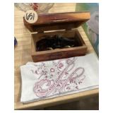 Wooden box with hair clips, Timex watch, old