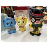 Winky bank and 2 small painted animal banks