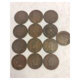 13 Indian Head pennies mixed year
