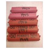 5 rolls wheat pennies 1940