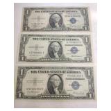 3 1935 silver certificates Blue seal