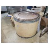 Wooden barrel with lid full of trophies golf,
