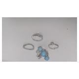 4 Assorted Costume Jewelry Rings. Cocktail &
