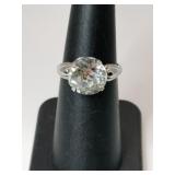 Silver clear Stone ring marked Sterling size 6 .5