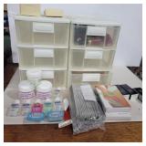 Emery boards, skin cream, nail polish and storage