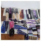 Hair cutting scissors, brushes, combs, hair ties,