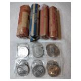 Rolled  coins quarters nickels pennies Canadian