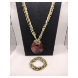 Multi-strands green and gold seed beaded necklace