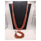 Multi-strands red and gold seed beaded necklace