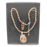 Brown beaded necklace and earring set