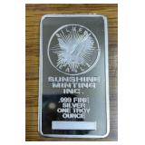 One troy ounce .999 fine silver sunshine minting