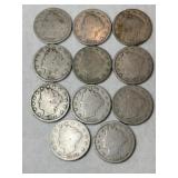 11 V  nickels with mixed dates