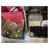 Red, purple, clear glass, brass decor, and more