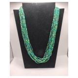 Multi-strands green seed beaded necklace