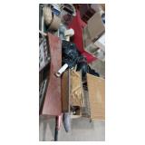 Wooden stain display,  woven baskets,  desk fans