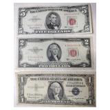 1963 red seal 5$,1953 Red seal 2$, 1957