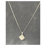 Silver square pink  stone pendant marked 925