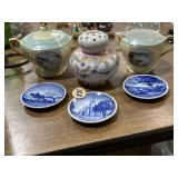 Porcelain creamer, sugar, incense burner, and